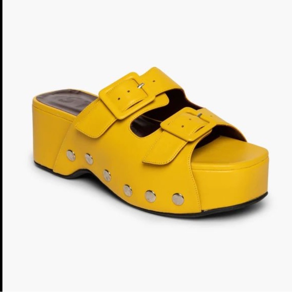 Staud Remi Platform Leather Buckle Sandals - Yellow 39 9